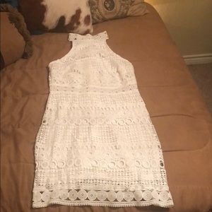 White lace high neck party dress